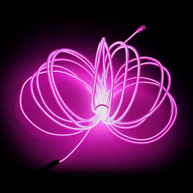 MaxLax EL Wire Pink, 9.8ft/3m Portable Battery Pack Neon Light Strip 360° Cuttable Glowing Rope Lights for Parties, Halloween, DIY Decoration
