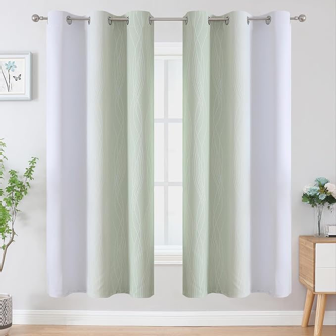 Sage Green and Greyish White Ombre Blackout Curtains - Image 2