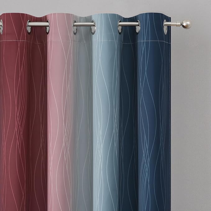 Navy Blue and Burgundy Red Ombre Blackout Curtains - Image 4