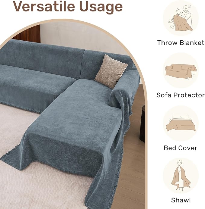 2 Pieces Sectional Couch Covers L Shaped Cover XXXL Dusty Blue | Thick Washable - Image 6
