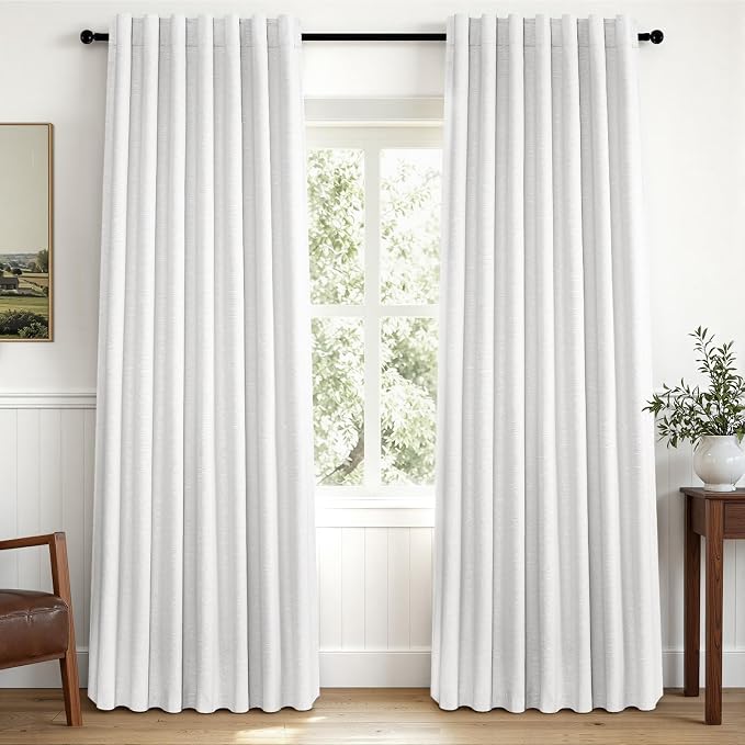 White Linen Blackout 92 Inch Curtains 2 Panels - Image 3