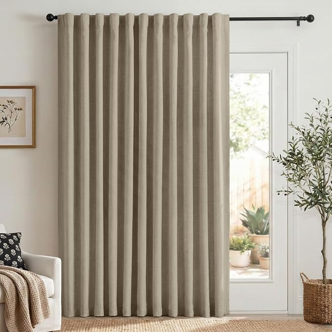 Faux Linen Total Blackout Sliding Door Curtains 96 Inches Long, Plaza Taupe | by 100BlackoutShield