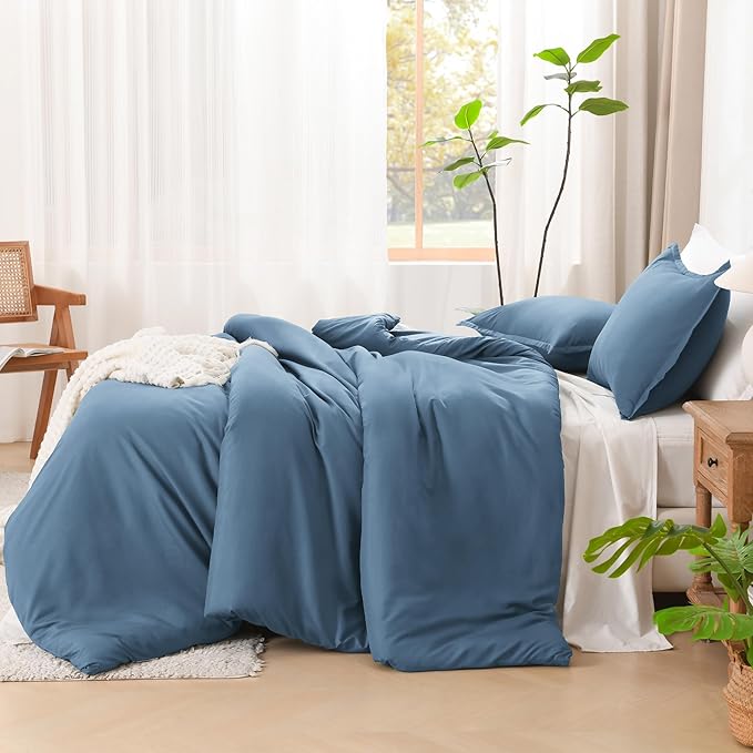 Litanika Comforters Queen Size Ocean Blue, 3 Pieces Lightweight Solid Bedding Set & Collections, All Season Fluffy Bed Set (90x90 Inches Comforter & 2 Pillowcases)