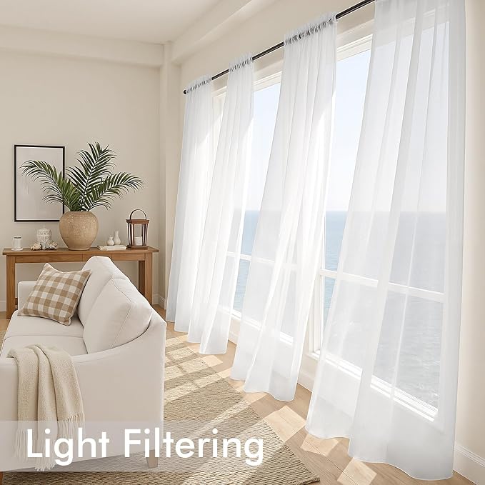 MIULEE White Sheer Curtains 78 Inches Long 4 Panels 42 x 78 Inches | Light - Image 4
