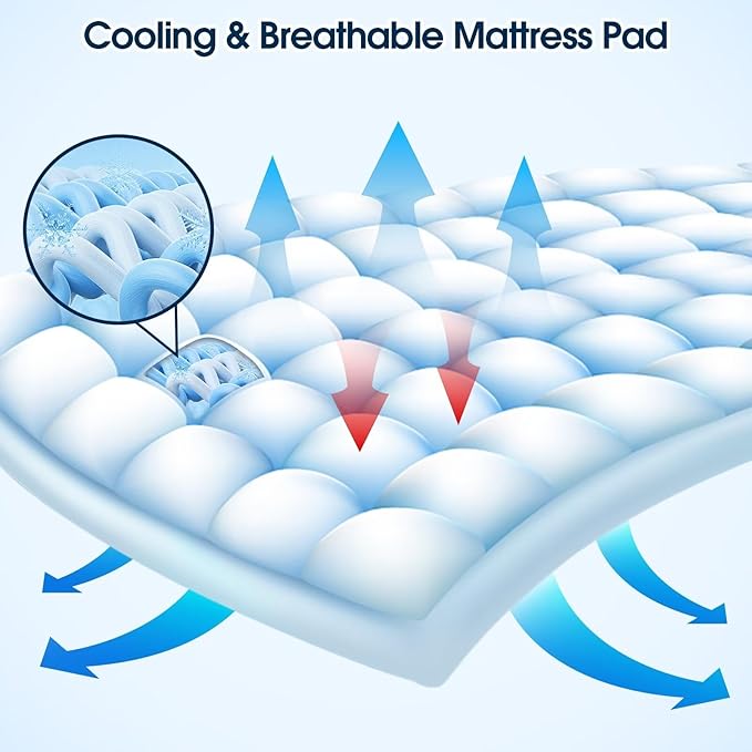 Queen Mattress Topper, CYMULA Cooling Mattress Pad Cover PillowTop for Bed Back Pain, Extra Thick Mattress Protector Firm Soft Floor Fill Overfilled with 8-21 Inch Deep Pocket, 60"x80"White