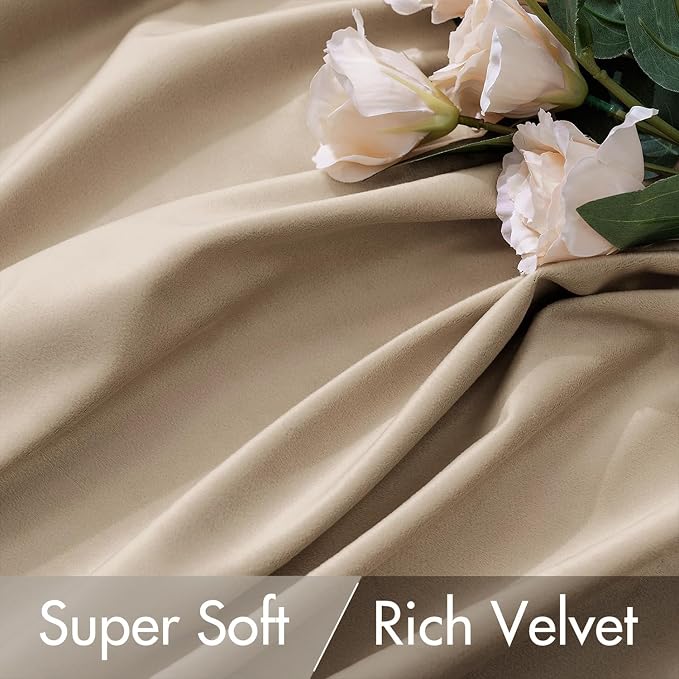 MIULEE Velvet Curtains 52x84 inches 2 Panels Cream Beige Blackout Curtains | - Image 4
