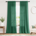 Dark Green Linen Curtains 96 Inches Long 2 Panels Set by Nanspring