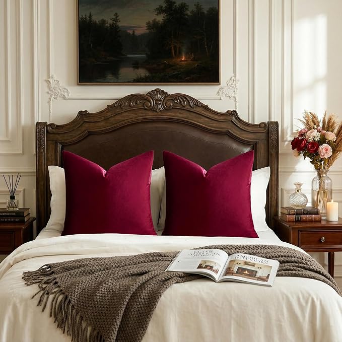 GIGIZAZA Burgundy Velvet Pillow Covers 26x26 Decorative Pillows Pack of 2 | Red - Image 6