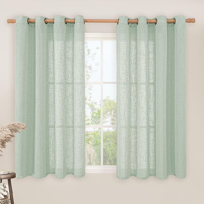 Light Sage Linen Curtains 45 Inches Long by LAMIT