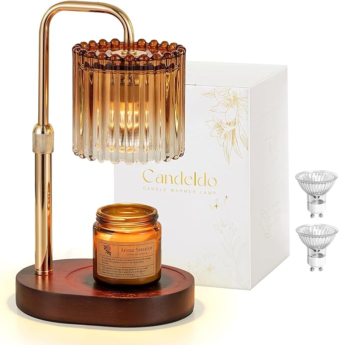 Candle Warmer Lamp with Timer: Amber Candle Warming Lamp with 2 Bulbs Height Adjustable Wax Melt Dimmable Bedroom Decor Christmas Gift for Women