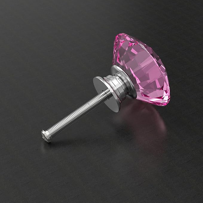 Tomorotec 12-Pack 30mm Crystal Pink Glass Cabinet Drawer Pulls, Diamond Drawer/Cupboard Knobs with Screws, Crystal Knobs w/Silver Base, Home Decor for Kitchen, Dresser, Wardrobe, Desk (1.2 in / 30mm)