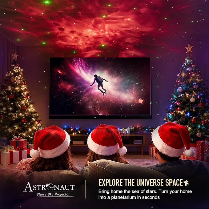 Mooyran Christmas Light Projector Indoor - Red Astronaut Galaxy Projector, Festive Holiday Decor, Romantic Lights for Bedroom, Unique with Remote & Timer