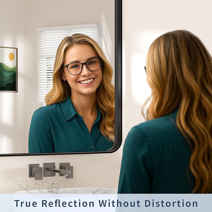 24×32 Bathroom Vanity Mirrors for Over Sink - Rectangle Mirrors for Wall with Rounded Corners & Aluminum Frame, Tempered-Glass, Modern, Farmhouse, Horizontal/Vertical, Bedroom, Entryway