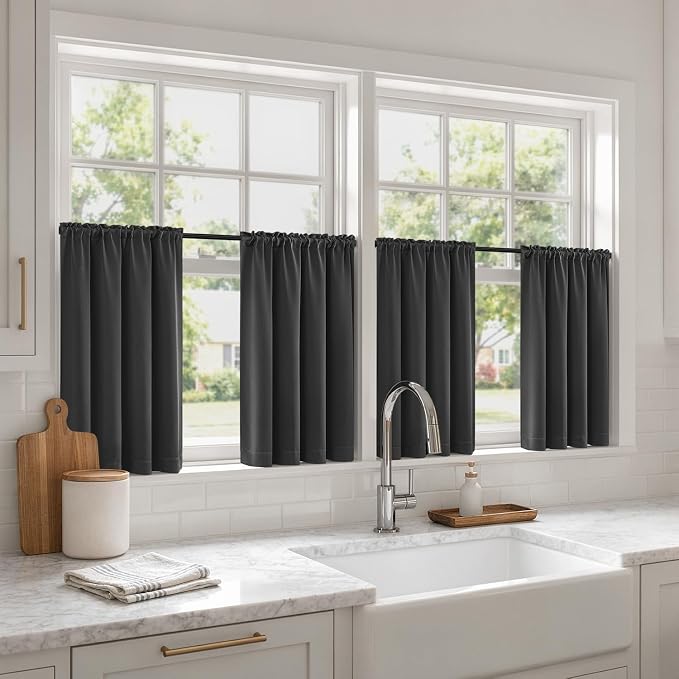 MIULEE 4-Panel 36 Inch Blackout Kitchen Tier Curtains Over Sink Grey | Privacy by MIULEE