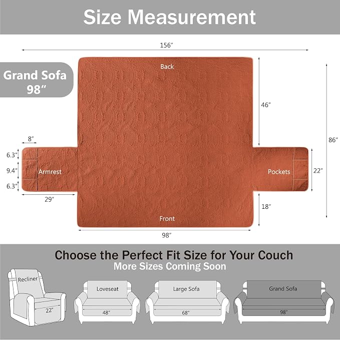 Quilted Grand Sofa Covers for 4 Cushion Couch, Couch Cover for Grand Sofa - Image 6