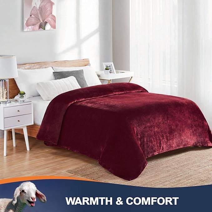Walensee Fleece Blanket Plush Throw Fuzzy Lightweight (XL-Twin Size 66x90 Burgundy Red) Super Soft Microfiber Flannel Blankets for Couch, Bed, Sofa Ultra Luxurious Warm and Cozy for All Seasons
