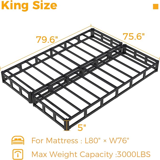 Split King Box Spring 5 Inch, Easy Assembly Bed Foundation, Heavy Duty Low Profile Metal Box Spring King with Fabric Cover, Noise Free
