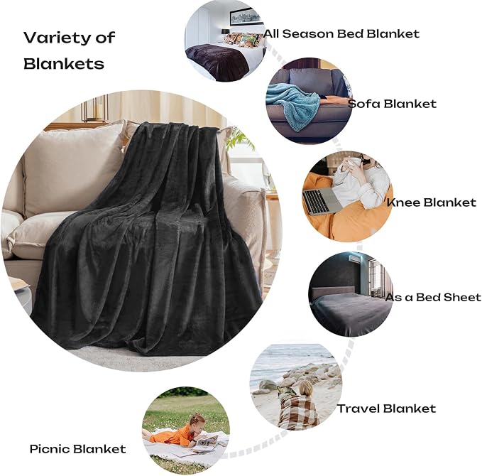 Dark Grey Fleece Plush Throw Blanket 50"x60"for Couch Fuzzy Cozy Flannel | - Image 4