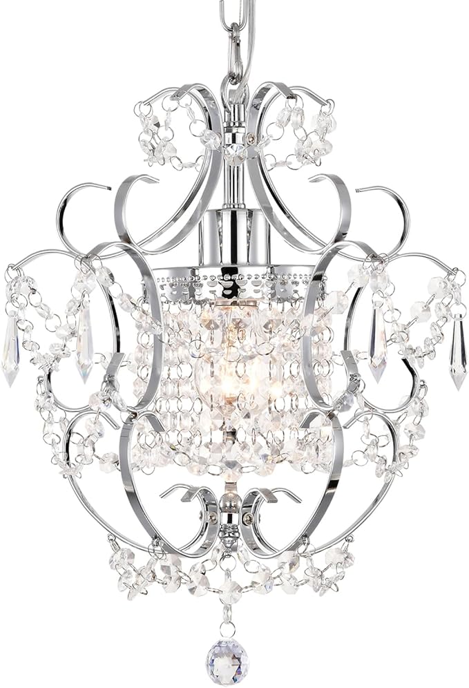 Small Chandelier for Bedroom, 90% Pre-Assembled Chrome Chandelier, Mini Acrylic Crystal Chandelier, 1 Light Pendant Light Fixtures for Bedroom,Closet, Bathroom,Entryway,Foyer, Living Room