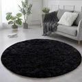 Amdrebio Black Plush Small Round Rug 3Ft by Amdrebio