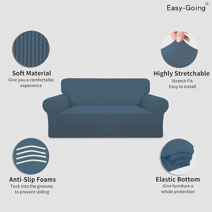 Easy-Going Stretch Oversized Loveseat Couch Covers Washable Bluestone | 1-Piece - Image 3