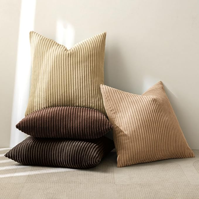 MIULEE Fall Corduroy Decorative Throw Pillow Covers Dark Brown 20x20 | Set of 4 - Image 4