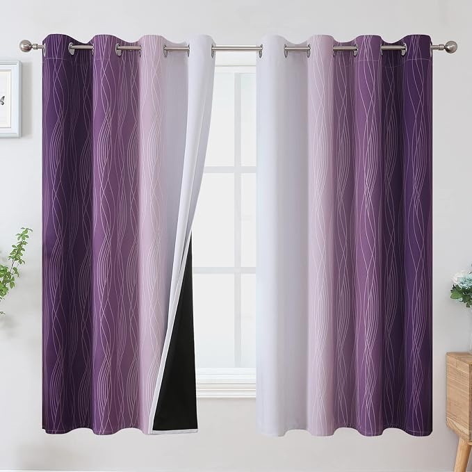 Purple and Greyish White Ombre Blackout Curtains by ESTELARTEXTILER