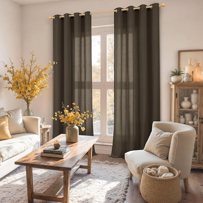 YoungsTex Chocolate Brown Linen Curtains - Image 2
