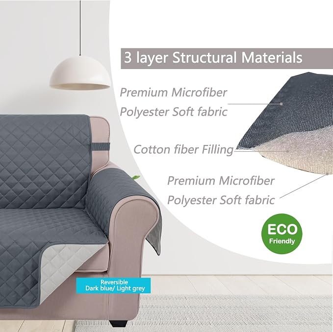 U-NICE HOME 4 Seater Sofa Cover 91''Large Couch Cover, Dark Blue/Light Grey | - Image 4