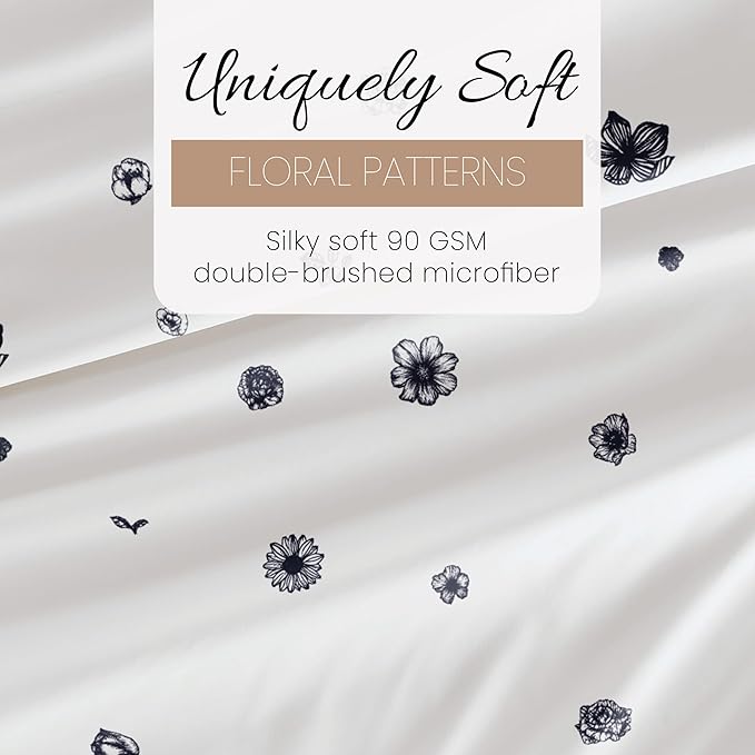 Linen Market Double-Brushed Patterned Microfiber Full Sheet Set 4 Piece – Oeko-TEX Certified Ultra Soft & Wrinkle-Free - 16" Deep Pocket Sheets - Easy Care Full Size - Indigo Flowers Navy