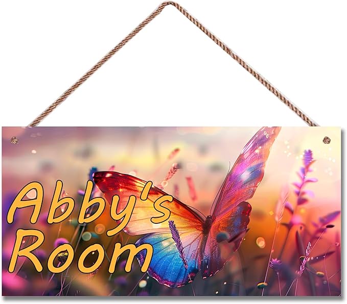 Personalized Colorful Butterfly Sign Room Door Decor For Girls Bedroom Kids Baby Nursery Wall Decor Custom Name Art Wooden Plaque