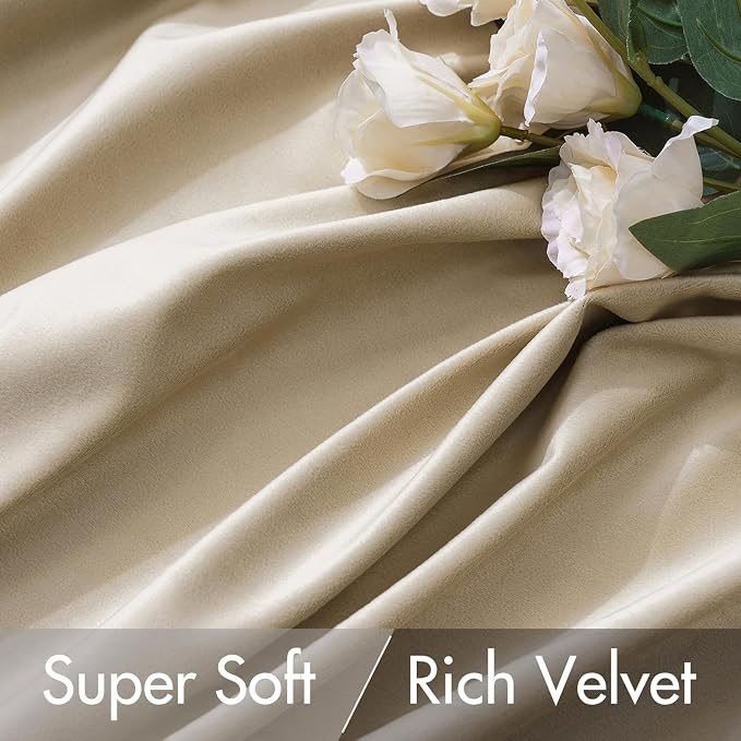 MIULEE Velvet Curtains 52x84 inches 2 Panels Beige Blackout Curtains | Luxury - Image 4