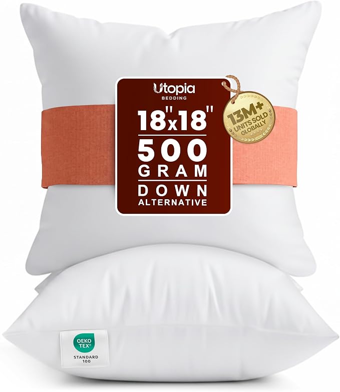 Utopia Bedding 18x18 Pillow Inserts, 2 Pack | Indoor cushion inserts by UTOPIABEDDING