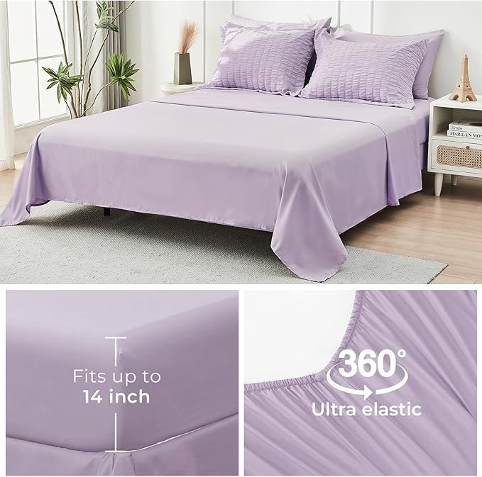 HYMOKEGE Lavender Twin Comforter Set Seersucker 5 Pieces, All Season Luxury Bed in a Bag for Bedroom, Bedding Set with Comforters, Sheets, Pillowcase & Shams