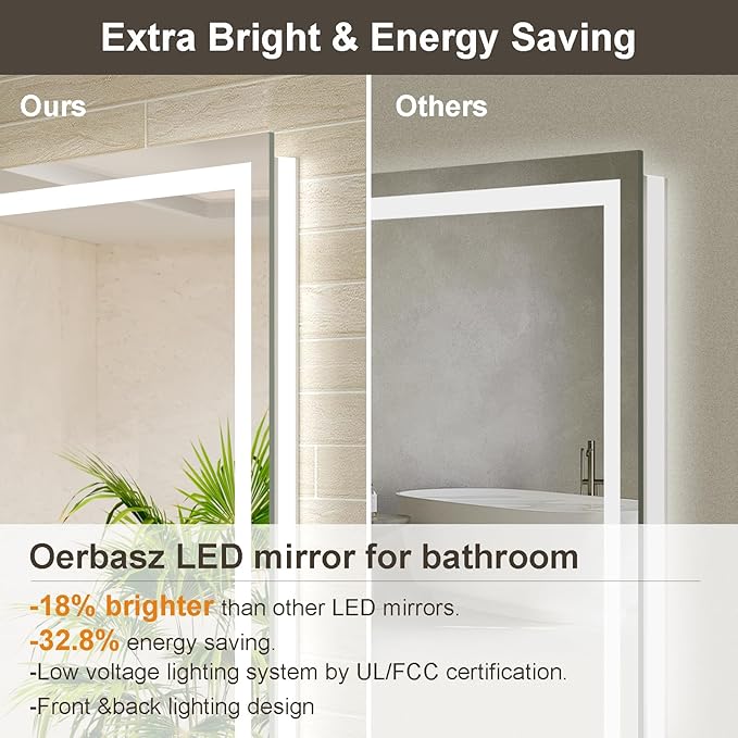 72x32 Large LED Bathroom Mirror with Lights, Brighter Backlit + Front Lit, Tempered Glass, Dimmable, Multiple Light Modes, Anti-Fog Lighted Bathroom Vanity Mirror for Wall, Memory Function