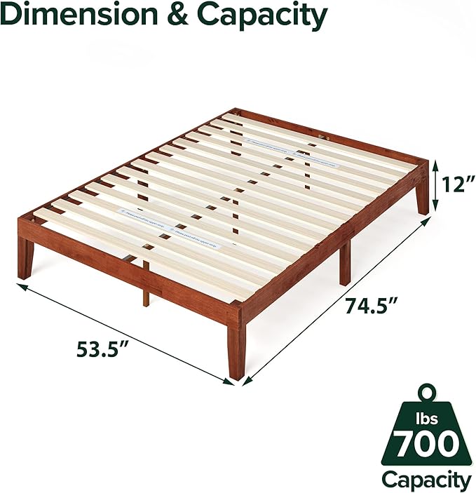 ZINUS Wen Wood Platform Bed Frame, Solid Wood Foundation, Wood Slat Support, No Box Spring Needed, Easy Assembly, Cherry, Full