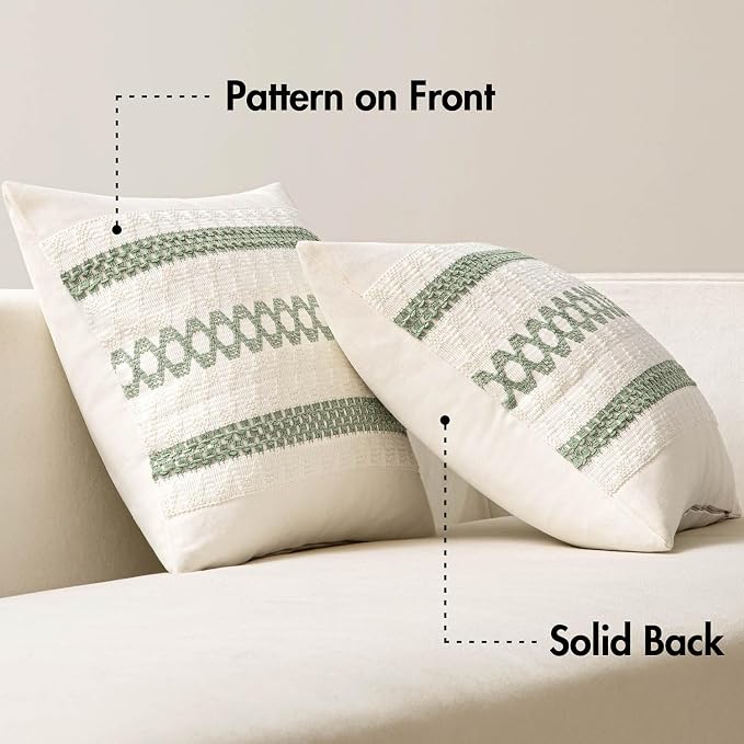 MIULEE Set of 2 Sage Green Boho Decorative Lumbar Pillow Covers 12x20 Inch | - Image 6