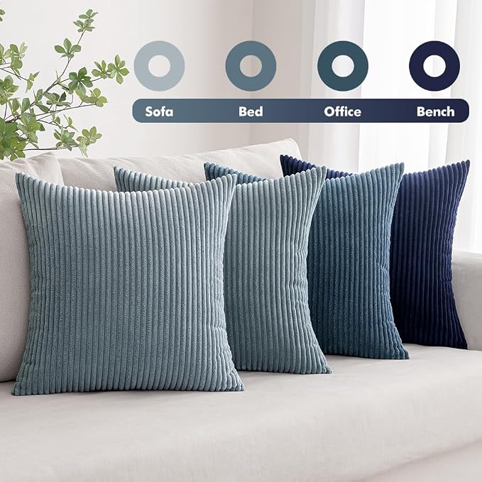 MIULEE Soft Corduroy Decorative Throw Pillow Covers Blue Navy Series 18x18 | - Image 5