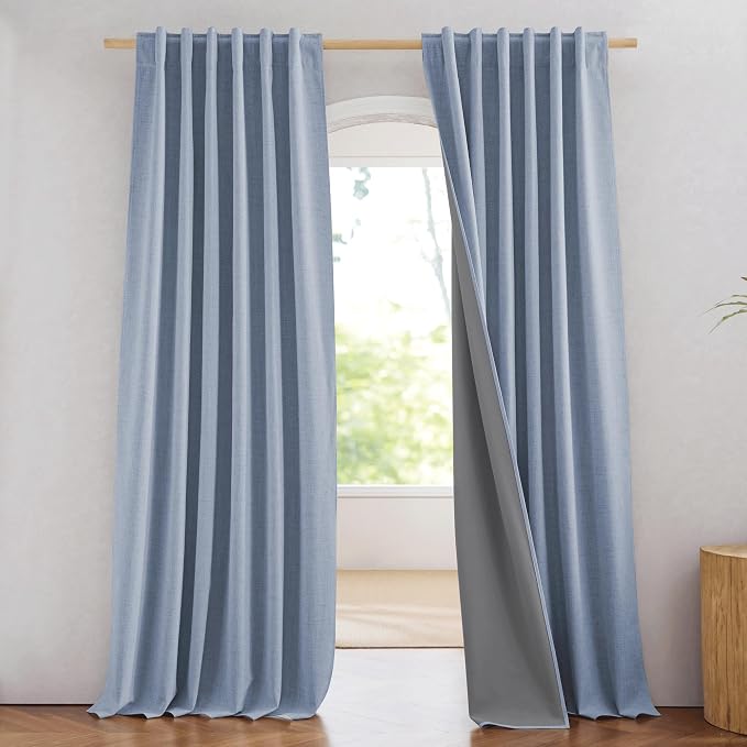 NICETOWN Stone Blue Vintage Linen 100% Blackout Curtains by NICETOWN