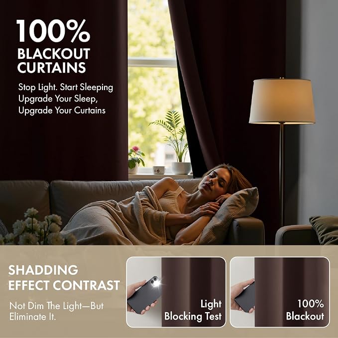 MIULEE Dark Brown 100% Blackout Curtains - Image 2