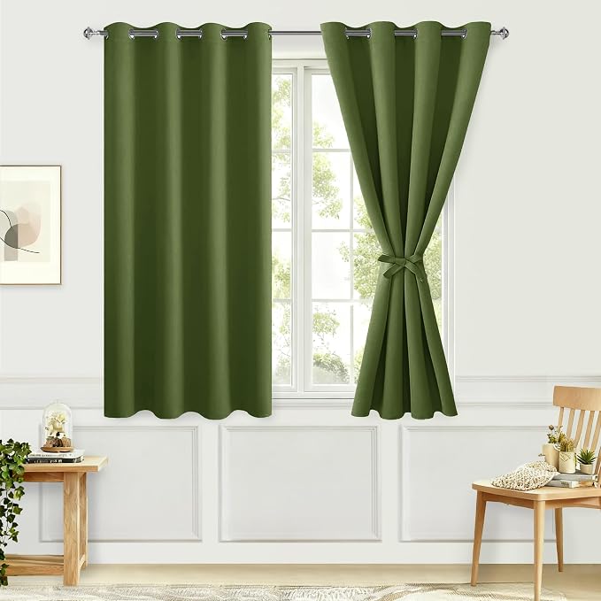 Blackout Curtains for Bedroom, Olive Green, 52 x 45 Inch, 2 Panels | Thermal by Hiasan