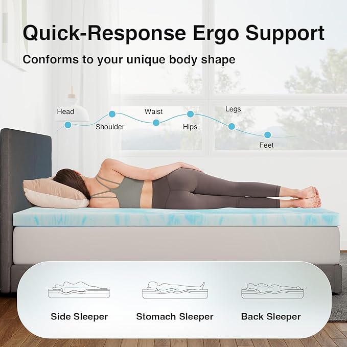 Novilla Memory Foam Mattress Topper King - 3 Inch Cooling Gel Infused Memory Foam | Slow-Rebound Pressure Relief | CertiPUR Certified | Comfort for Sleeper Sofa, RV, Camper, Dorm Room