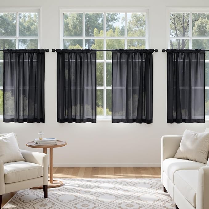 MIULEE Black Short Sheer Curtains 45 Inches Long 4 Panels 42 x 45 Inches | - Image 4