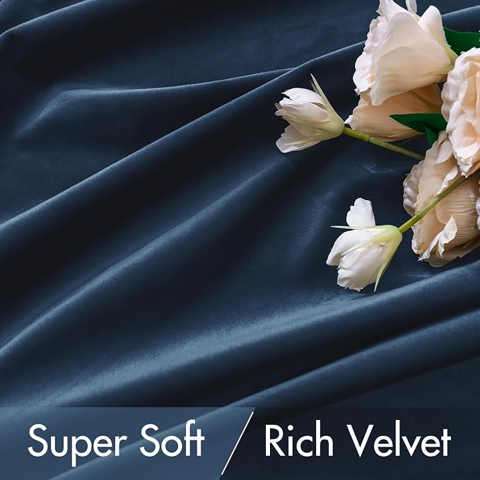 MIULEE Navy Blue Velvet Curtains 52x90 inches Luxury Blackout Curtains | - Image 4