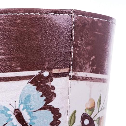 Leather Trash Can, Retro Decorative Waste Basket, 10L Capacity Small Waste Paper Basket, Waterproof Garbage Can for Bathroom, Bedroom, Office, Kitchen and Living Room - Butterfly