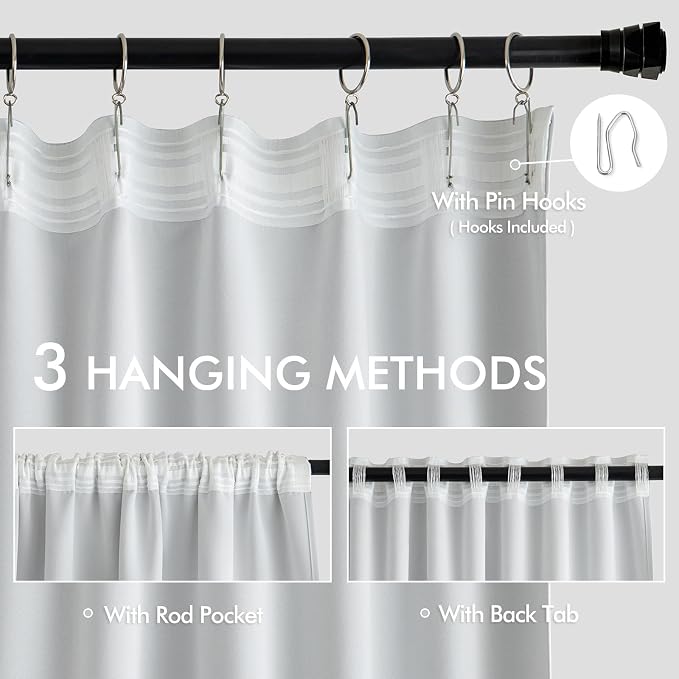 MIULEE Greyish White Back Tab Blackout Curtains 52x102 Inch Long 2 Panels | Rod - Image 3