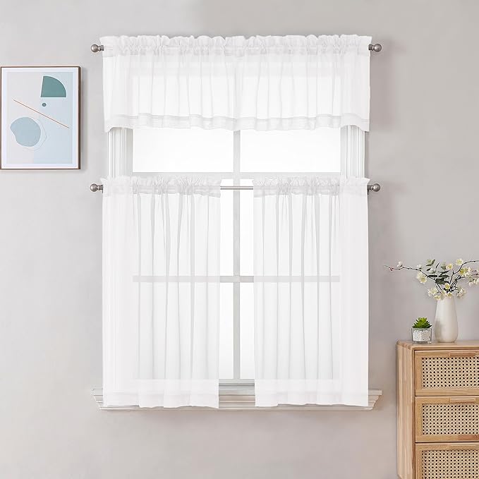 Chyhomenyc White Sheer Curtains 36 inch Length 2 Panels Set | Light Filtering - Image 2