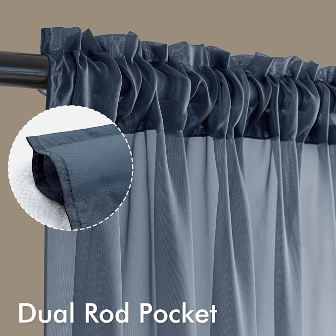 MIULEE Navy Blue Sheer Curtains 90 Inches Long 4 Panels 42 x 90 Inches | Light - Image 3