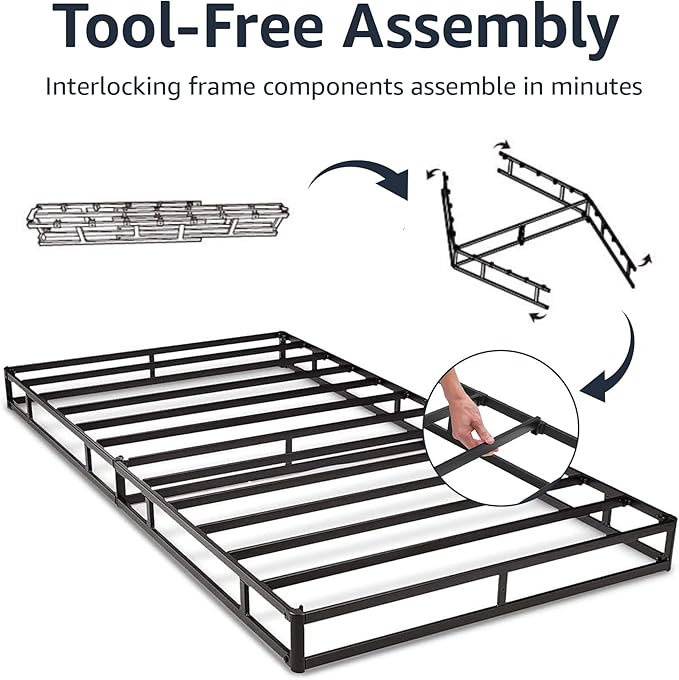 Amazon Basics Smart Box Spring Bed Base, 9-Inch Height Mattress Foundation, Tool-Free Easy Assembly, Cal King, 83"L x 71"W x 9"H, White