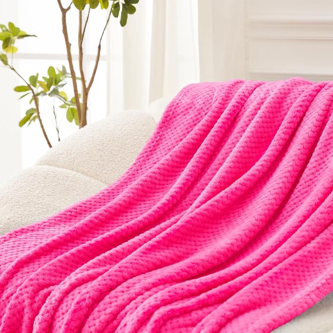Exclusivo Mezcla Soft Waffle Fleece Bed Blanket Twin XL Size, Hot Pink | - Image 5